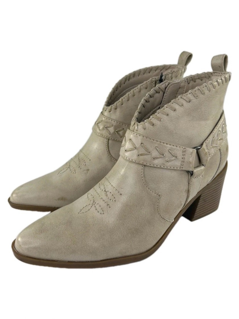 FRYE & CO Womens Palma Stacked Heel Booties US 8 M Beige Western Harness Boot